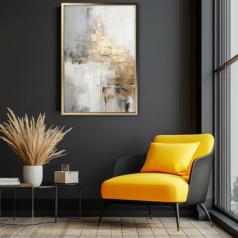 Canvas Wall Art Stretched Over Wooden Frame with Floating Frame and Gold Smoke Painting CV4168 - Al Rugaib Furniture