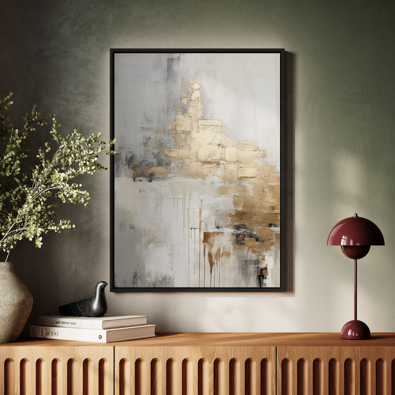 Canvas Wall Art Stretched Over Wooden Frame with Floating Frame and Gold Smoke Painting CV4168 - Al Rugaib Furniture