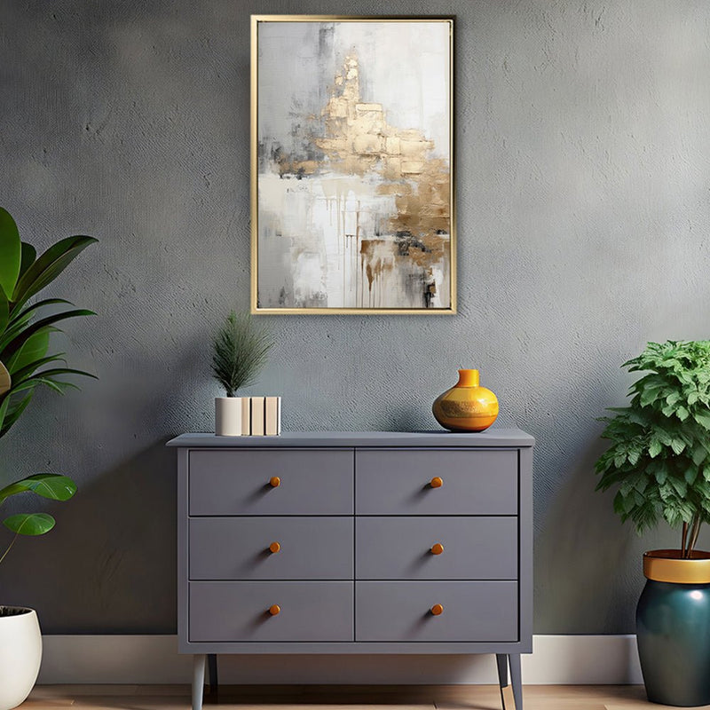 Canvas Wall Art Stretched Over Wooden Frame with Floating Frame and Gold Smoke Painting CV4168 - Al Rugaib Furniture