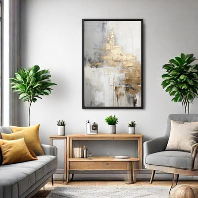 Canvas Wall Art Stretched Over Wooden Frame with Floating Frame and Gold Smoke Painting CV4168 - Al Rugaib Furniture