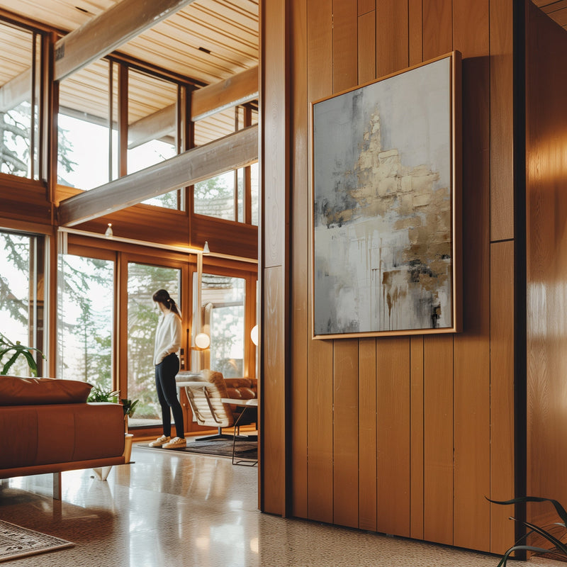 Canvas Wall Art Stretched Over Wooden Frame with Floating Frame and Gold Smoke Painting CV4168 - Al Rugaib Furniture