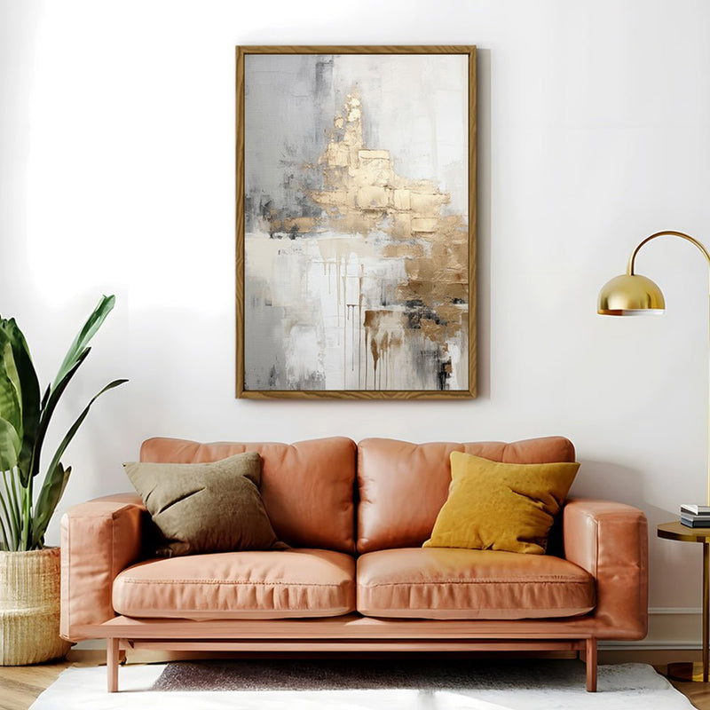 Canvas Wall Art Stretched Over Wooden Frame with Floating Frame and Gold Smoke Painting CV4168 - Al Rugaib Furniture