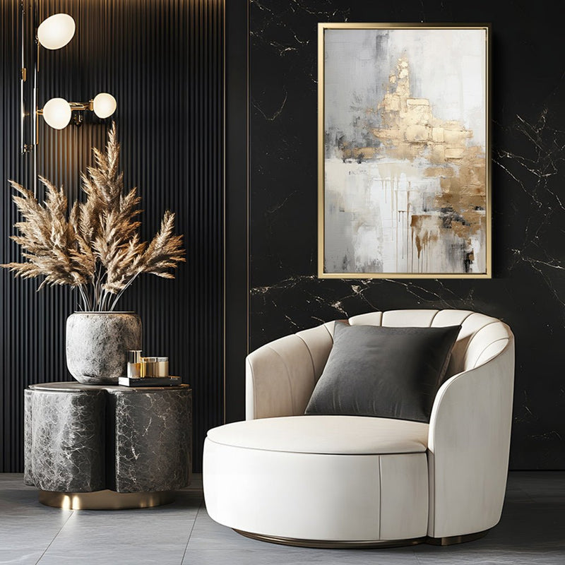 Canvas Wall Art Stretched Over Wooden Frame with Floating Frame and Gold Smoke Painting CV4168 - Al Rugaib Furniture