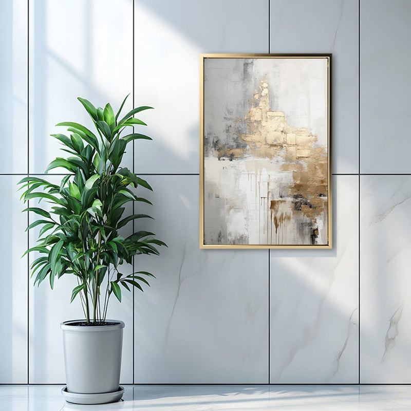 Canvas Wall Art Stretched Over Wooden Frame with Floating Frame and Gold Smoke Painting CV4168 - Al Rugaib Furniture