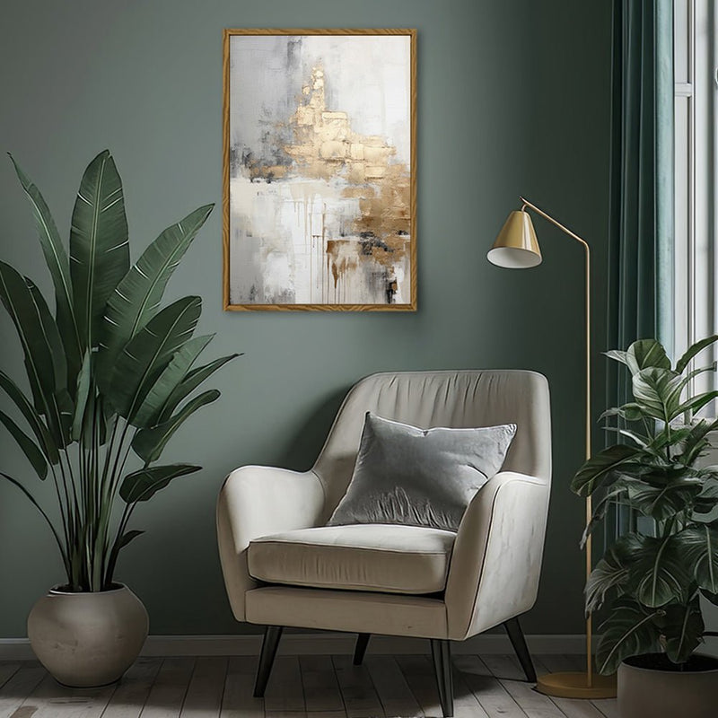 Canvas Wall Art Stretched Over Wooden Frame with Floating Frame and Gold Smoke Painting CV4168 - Al Rugaib Furniture