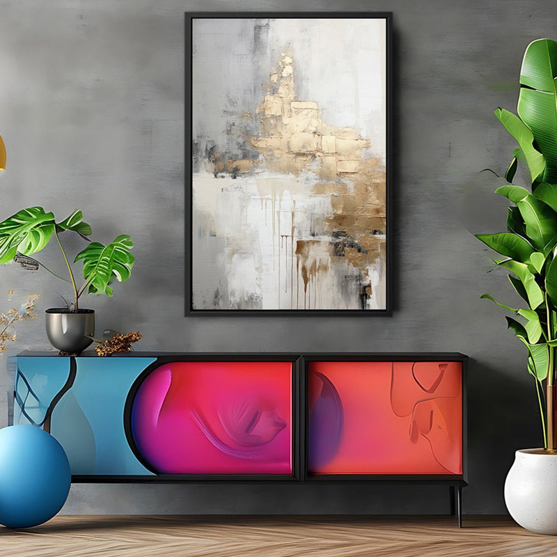 Canvas Wall Art Stretched Over Wooden Frame with Floating Frame and Gold Smoke Painting CV4168 - Al Rugaib Furniture