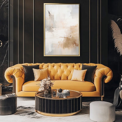 Canvas Wall Art Stretched Over Wooden Frame with Floating Frame and Gold Smoke Painting CV4169 - Al Rugaib Furniture