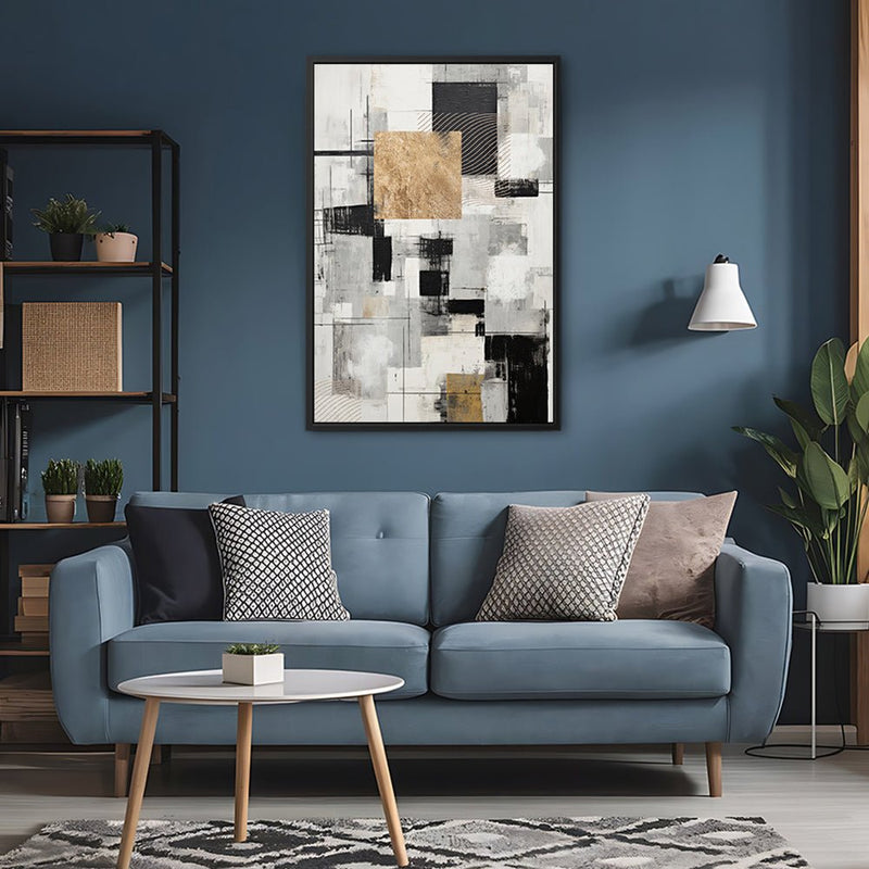 Canvas Wall Art Stretched Over Wooden Frame with Floating Frame and Gold Smoke Painting CV4170 - Al Rugaib Furniture