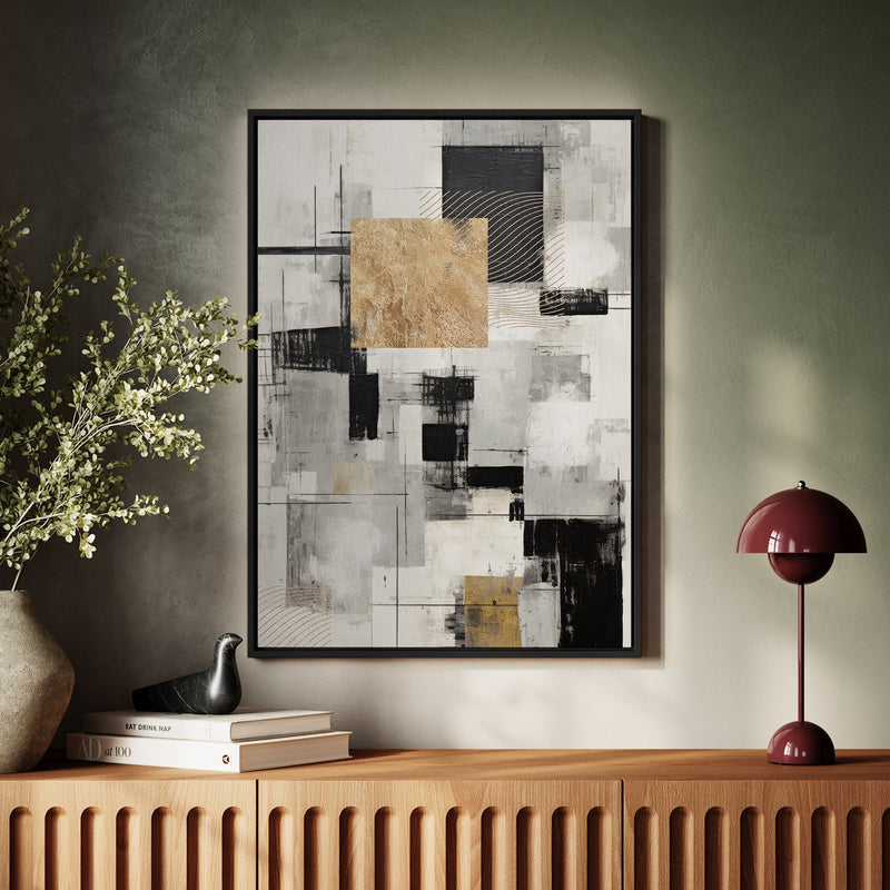 Canvas Wall Art Stretched Over Wooden Frame with Floating Frame and Gold Smoke Painting CV4170 - Al Rugaib Furniture