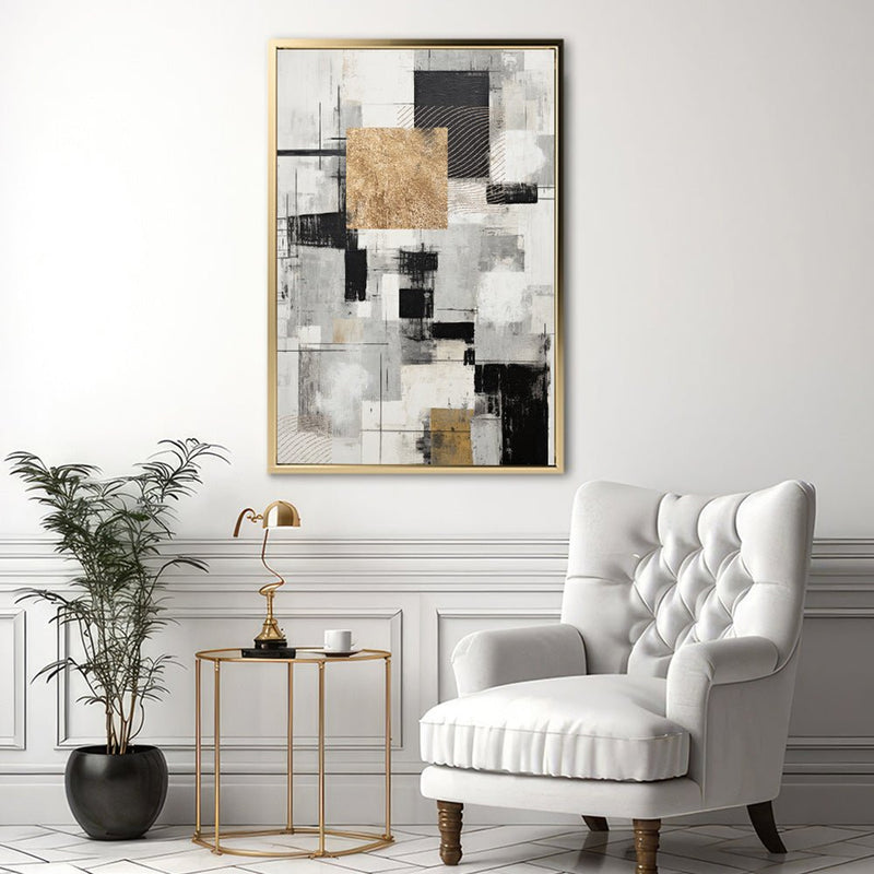 Canvas Wall Art Stretched Over Wooden Frame with Floating Frame and Gold Smoke Painting CV4170 - Al Rugaib Furniture