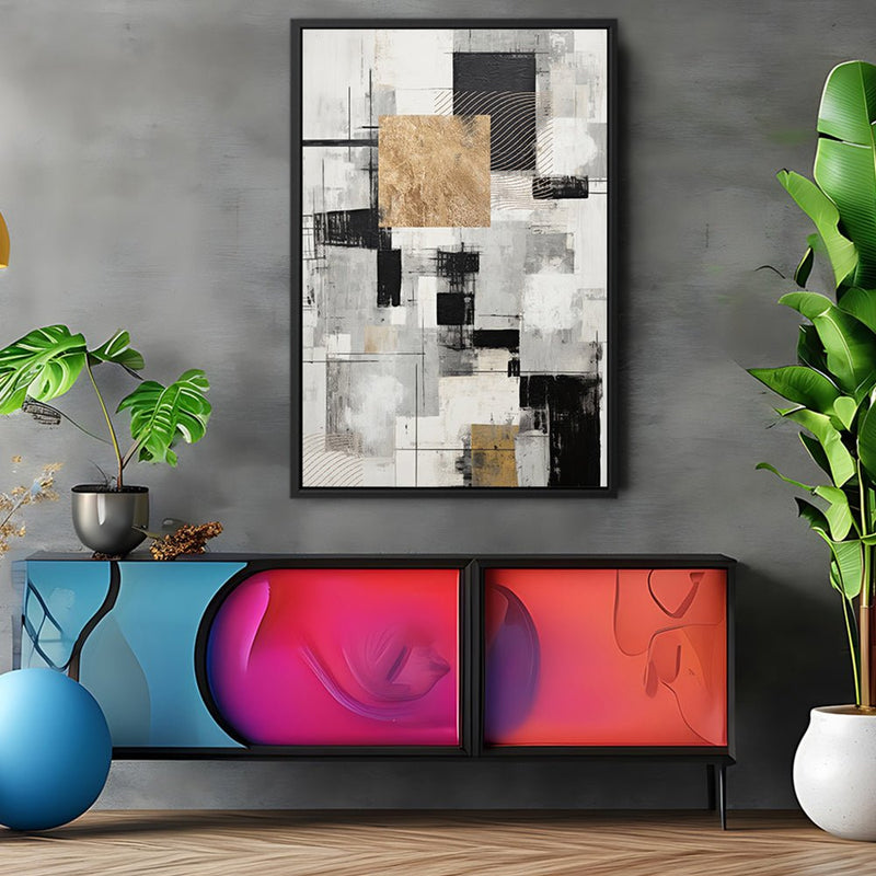 Canvas Wall Art Stretched Over Wooden Frame with Floating Frame and Gold Smoke Painting CV4170 - Al Rugaib Furniture