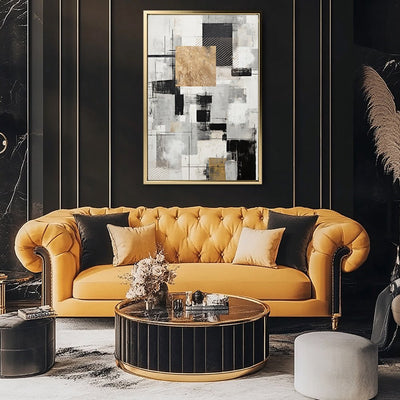 Canvas Wall Art Stretched Over Wooden Frame with Floating Frame and Gold Smoke Painting CV4170 - Al Rugaib Furniture