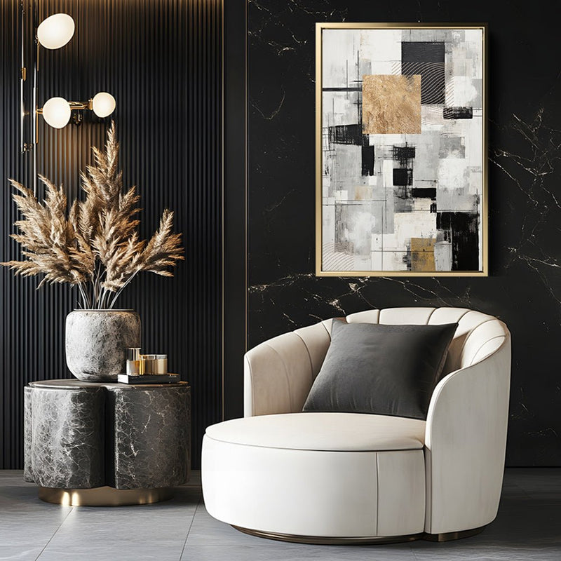 Canvas Wall Art Stretched Over Wooden Frame with Floating Frame and Gold Smoke Painting CV4170 - Al Rugaib Furniture