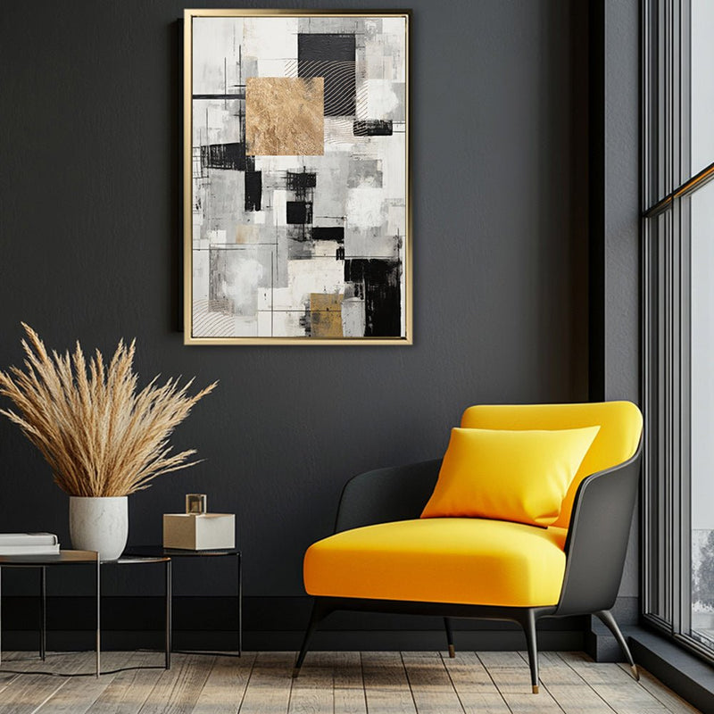 Canvas Wall Art Stretched Over Wooden Frame with Floating Frame and Gold Smoke Painting CV4170 - Al Rugaib Furniture