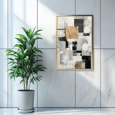 Canvas Wall Art Stretched Over Wooden Frame with Floating Frame and Gold Smoke Painting CV4170 - Al Rugaib Furniture