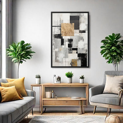 Canvas Wall Art Stretched Over Wooden Frame with Floating Frame and Gold Smoke Painting CV4170 - Al Rugaib Furniture