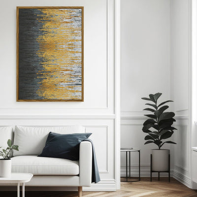Canvas Wall Art Stretched Over Wooden Frame with Floating Frame and Golden Forest Abstract Painting CV4171 - Al Rugaib Furniture
