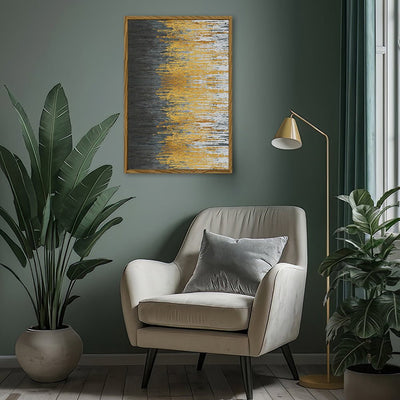 Canvas Wall Art Stretched Over Wooden Frame with Floating Frame and Golden Forest Abstract Painting CV4171 - Al Rugaib Furniture