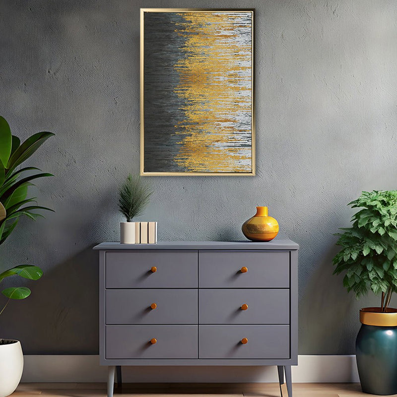 Canvas Wall Art Stretched Over Wooden Frame with Floating Frame and Golden Forest Abstract Painting CV4171 - Al Rugaib Furniture
