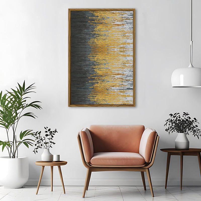 Canvas Wall Art Stretched Over Wooden Frame with Floating Frame and Golden Forest Abstract Painting CV4171 - Al Rugaib Furniture