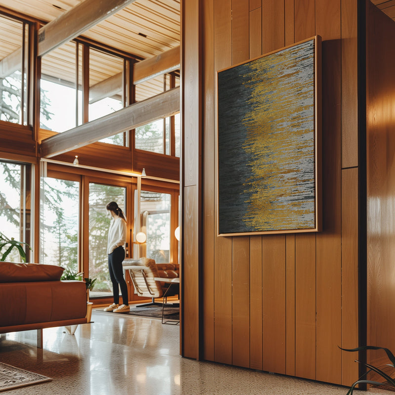 Canvas Wall Art Stretched Over Wooden Frame with Floating Frame and Golden Forest Abstract Painting CV4171 - Al Rugaib Furniture