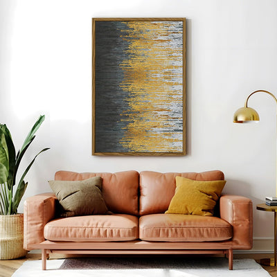 Canvas Wall Art Stretched Over Wooden Frame with Floating Frame and Golden Forest Abstract Painting CV4171 - Al Rugaib Furniture