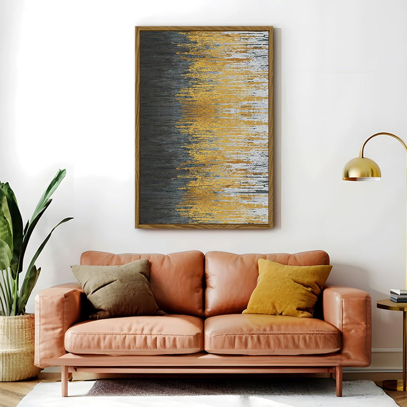 Canvas Wall Art Stretched Over Wooden Frame with Floating Frame and Golden Forest Abstract Painting CV4171 - Al Rugaib Furniture