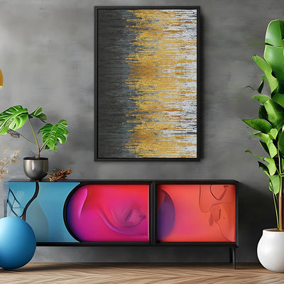 Canvas Wall Art Stretched Over Wooden Frame with Floating Frame and Golden Forest Abstract Painting CV4171 - Al Rugaib Furniture