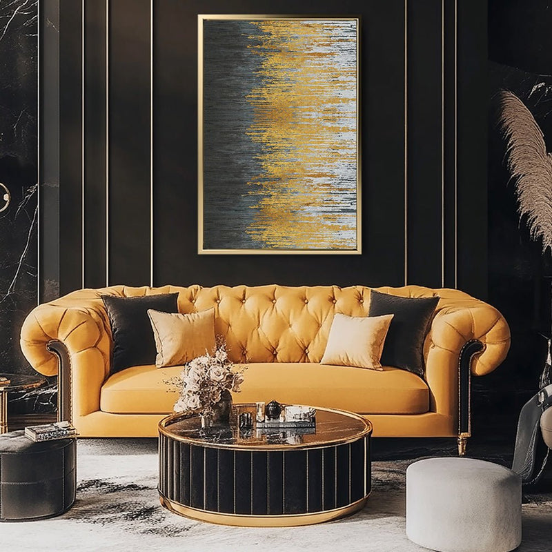 Canvas Wall Art Stretched Over Wooden Frame with Floating Frame and Golden Forest Abstract Painting CV4171 - Al Rugaib Furniture