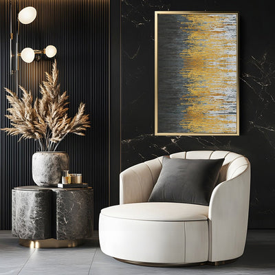 Canvas Wall Art Stretched Over Wooden Frame with Floating Frame and Golden Forest Abstract Painting CV4171 - Al Rugaib Furniture