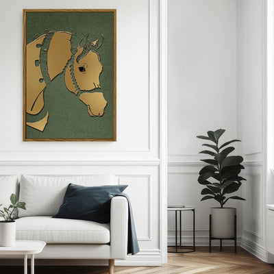Canvas Wall Art Stretched Over Wooden Frame with Floating Frame and Golden Horse Abstract Painting CV4172 - Al Rugaib Furniture