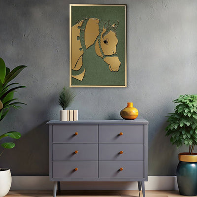 Canvas Wall Art Stretched Over Wooden Frame with Floating Frame and Golden Horse Abstract Painting CV4172 - Al Rugaib Furniture