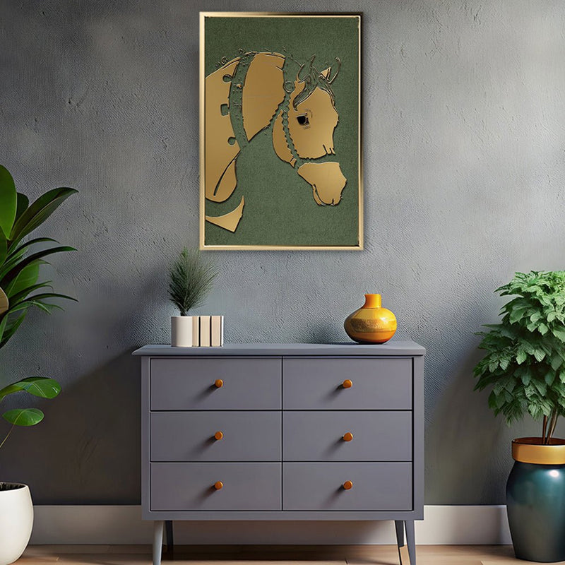 Canvas Wall Art Stretched Over Wooden Frame with Floating Frame and Golden Horse Abstract Painting CV4172 - Al Rugaib Furniture