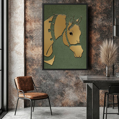 Canvas Wall Art Stretched Over Wooden Frame with Floating Frame and Golden Horse Abstract Painting CV4172 - Al Rugaib Furniture