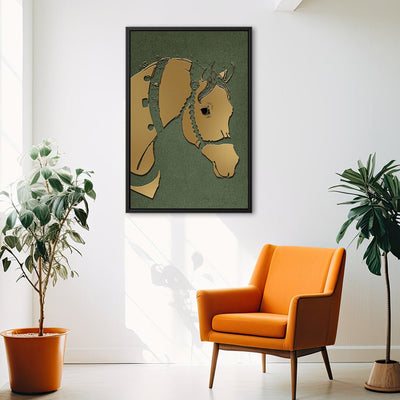 Canvas Wall Art Stretched Over Wooden Frame with Floating Frame and Golden Horse Abstract Painting CV4172 - Al Rugaib Furniture