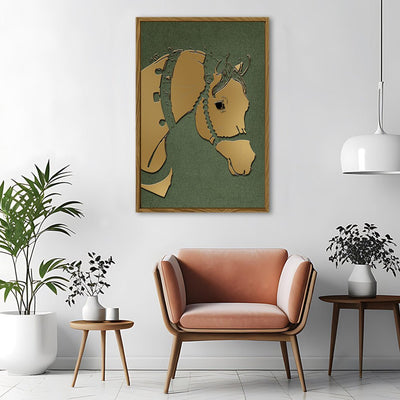 Canvas Wall Art Stretched Over Wooden Frame with Floating Frame and Golden Horse Abstract Painting CV4172 - Al Rugaib Furniture