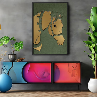 Canvas Wall Art Stretched Over Wooden Frame with Floating Frame and Golden Horse Abstract Painting CV4172 - Al Rugaib Furniture