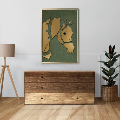 Canvas Wall Art Stretched Over Wooden Frame with Floating Frame and Golden Horse Abstract Painting CV4172 - Al Rugaib Furniture