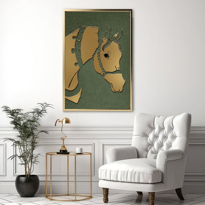 Canvas Wall Art Stretched Over Wooden Frame with Floating Frame and Golden Horse Abstract Painting CV4172 - Al Rugaib Furniture