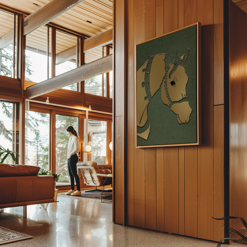 Canvas Wall Art Stretched Over Wooden Frame with Floating Frame and Golden Horse Abstract Painting CV4172 - Al Rugaib Furniture