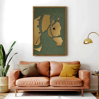 Canvas Wall Art Stretched Over Wooden Frame with Floating Frame and Golden Horse Abstract Painting CV4172 - Al Rugaib Furniture
