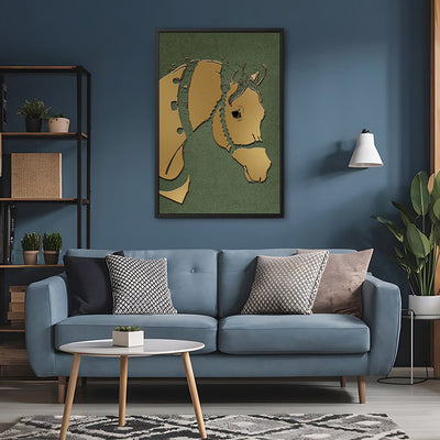Canvas Wall Art Stretched Over Wooden Frame with Floating Frame and Golden Horse Abstract Painting CV4172 - Al Rugaib Furniture