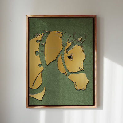 Canvas Wall Art Stretched Over Wooden Frame with Floating Frame and Golden Horse Abstract Painting CV4172 - Al Rugaib Furniture
