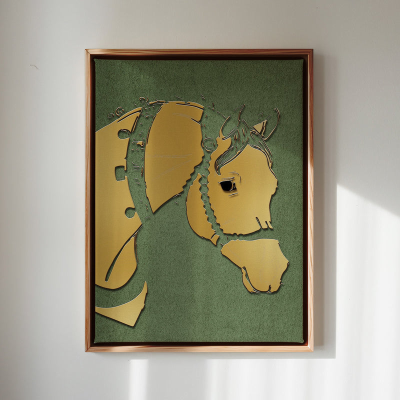 Canvas Wall Art Stretched Over Wooden Frame with Floating Frame and Golden Horse Abstract Painting CV4172 - Al Rugaib Furniture