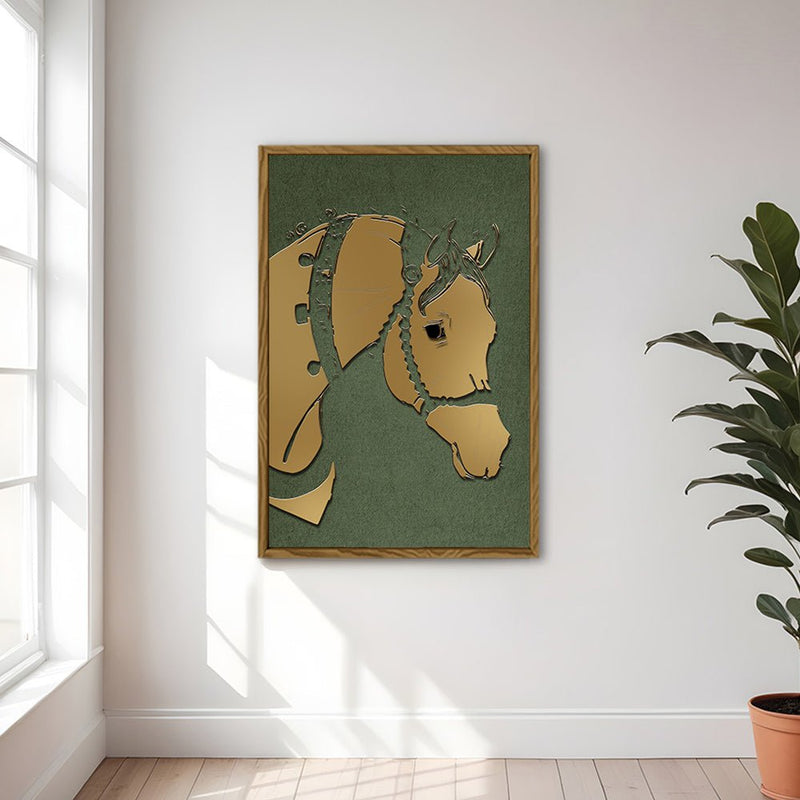 Canvas Wall Art Stretched Over Wooden Frame with Floating Frame and Golden Horse Abstract Painting CV4172 - Al Rugaib Furniture
