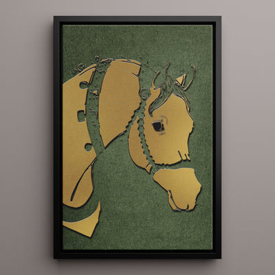 Canvas Wall Art Stretched Over Wooden Frame with Floating Frame and Golden Horse Abstract Painting CV4172 - Al Rugaib Furniture