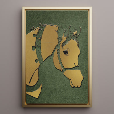 Canvas Wall Art Stretched Over Wooden Frame with Floating Frame and Golden Horse Abstract Painting CV4172 - Al Rugaib Furniture