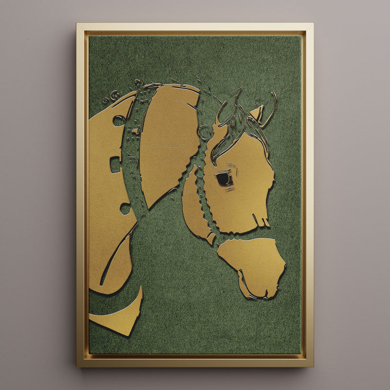 Canvas Wall Art Stretched Over Wooden Frame with Floating Frame and Golden Horse Abstract Painting CV4172 - Al Rugaib Furniture