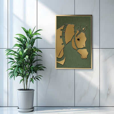 Canvas Wall Art Stretched Over Wooden Frame with Floating Frame and Golden Horse Abstract Painting CV4172 - Al Rugaib Furniture