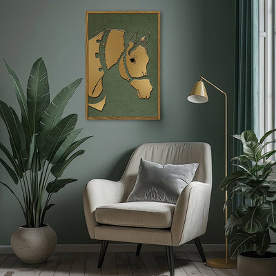 Canvas Wall Art Stretched Over Wooden Frame with Floating Frame and Golden Horse Abstract Painting CV4172 - Al Rugaib Furniture